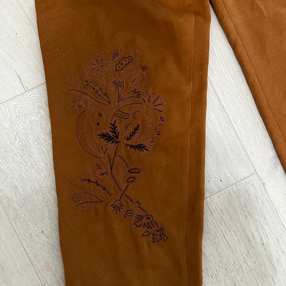 VTG Donna Morgan Womens 2 Piece Golden Faux Suede Embroidered Pant Suit SZ 12 - Picture 4 of 11